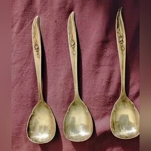 3 Antique Magic Rose Silver Sugar Spoons.